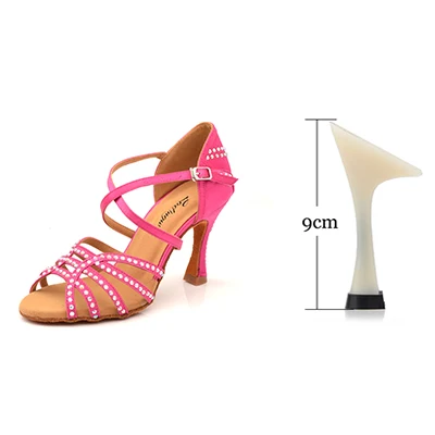 Pink 9cm Ladingwu/розовые и красные туфли Wonan; атласные туфли для латинских танцев; туфли для сальсы с красным гранатом и стразами; туфли для бальных танцев на мягкой подошве - Цвет: Pink 9cm