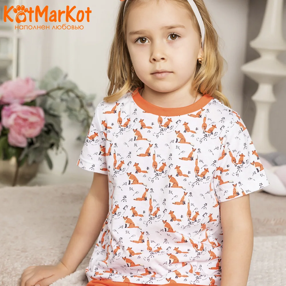 Pajama Sets Kotmarkot 16497 children's pajamas for boys and girls sleep t-shirt and shorts pants Cotton cat sotmarket Girls