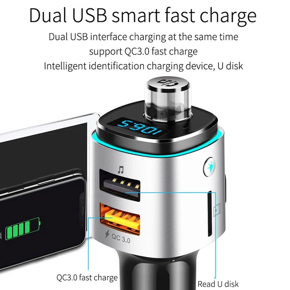 QC3.0 Dual USB зарядное устройство Bluetooth автомобильное радио fm-передатчик адаптер MP3-плеер Прочный