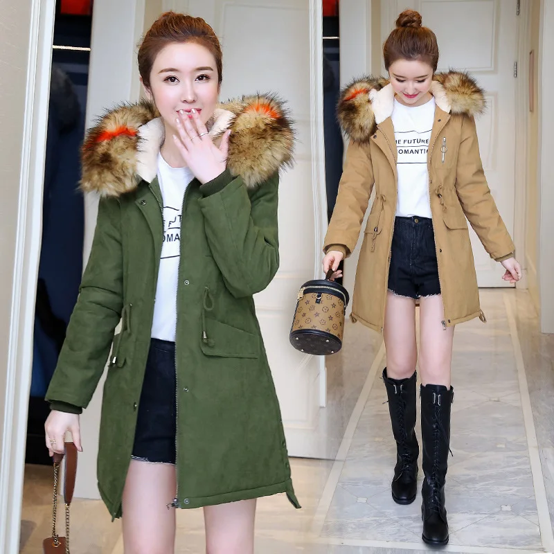 

Brushed And Thick Cotton-padded Clothes Women's Mid-length Korean-style 2018 Winter Color Large Fur Collar Slim Fit Slimming Ver