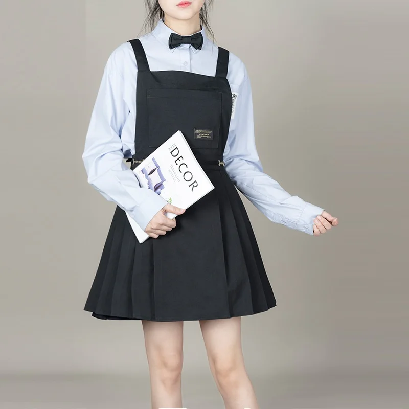 

College Wind Cute Apron Gardening Works Cross Back Cotton Canvas Pinafore Dress for Art Studio Coffee Shop Anti-Fouling Uniform