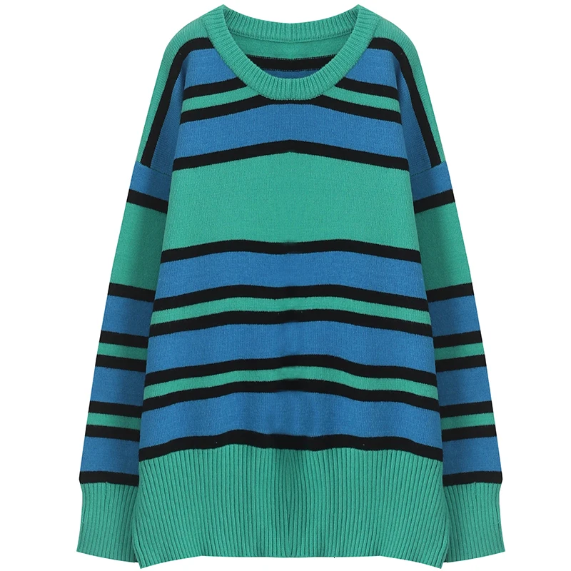 green stripes SHENGPALAE, Осеннее Свободное пальто, вязанная Верхняя одежда без подкладки, пуловеры с длинным рукавом, корейский женский свитер, FT855 - Цвет: green stripes