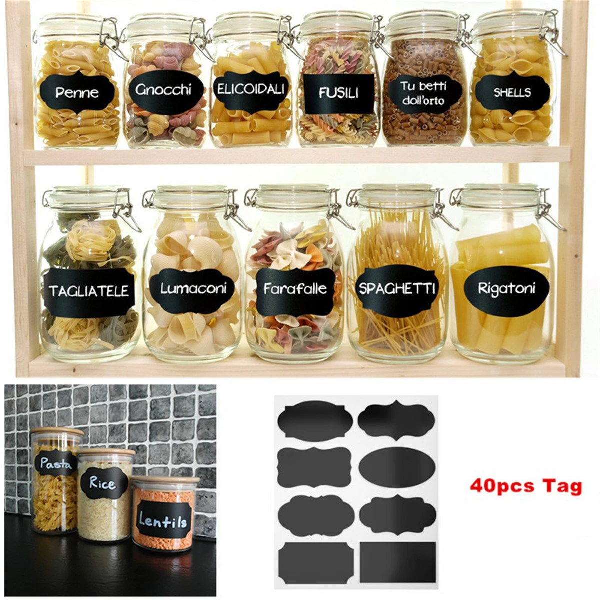 

40pcs Chalkboard Blackboard Chalk Board Stickers Craft Kitchen Jar Labels Tags