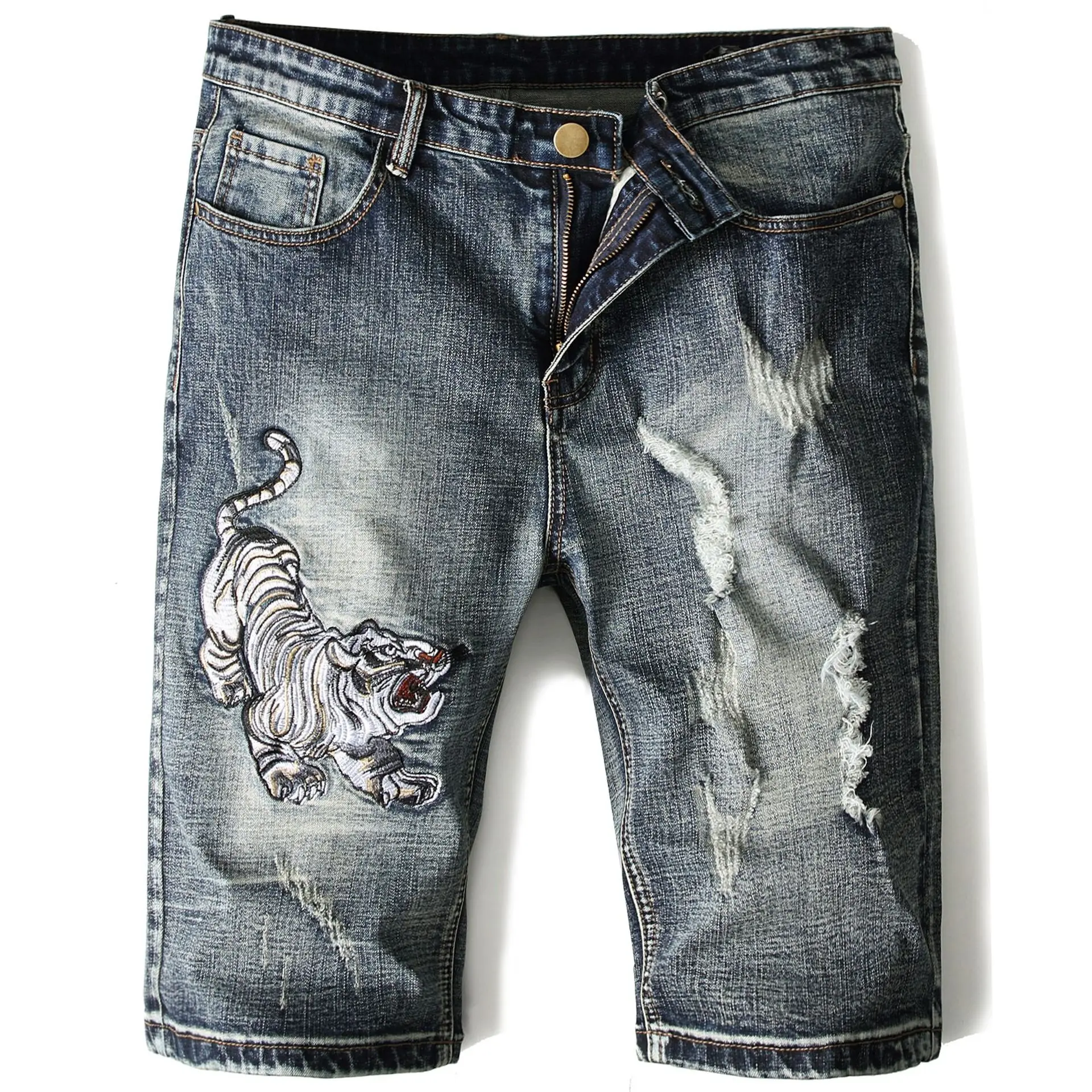 Мужские джинсовые шорты брюки с вышивкой короткие брюки потертые джинсы Рваные Джинсы-стретч мужские короткие джинсы шорты мужские шорты