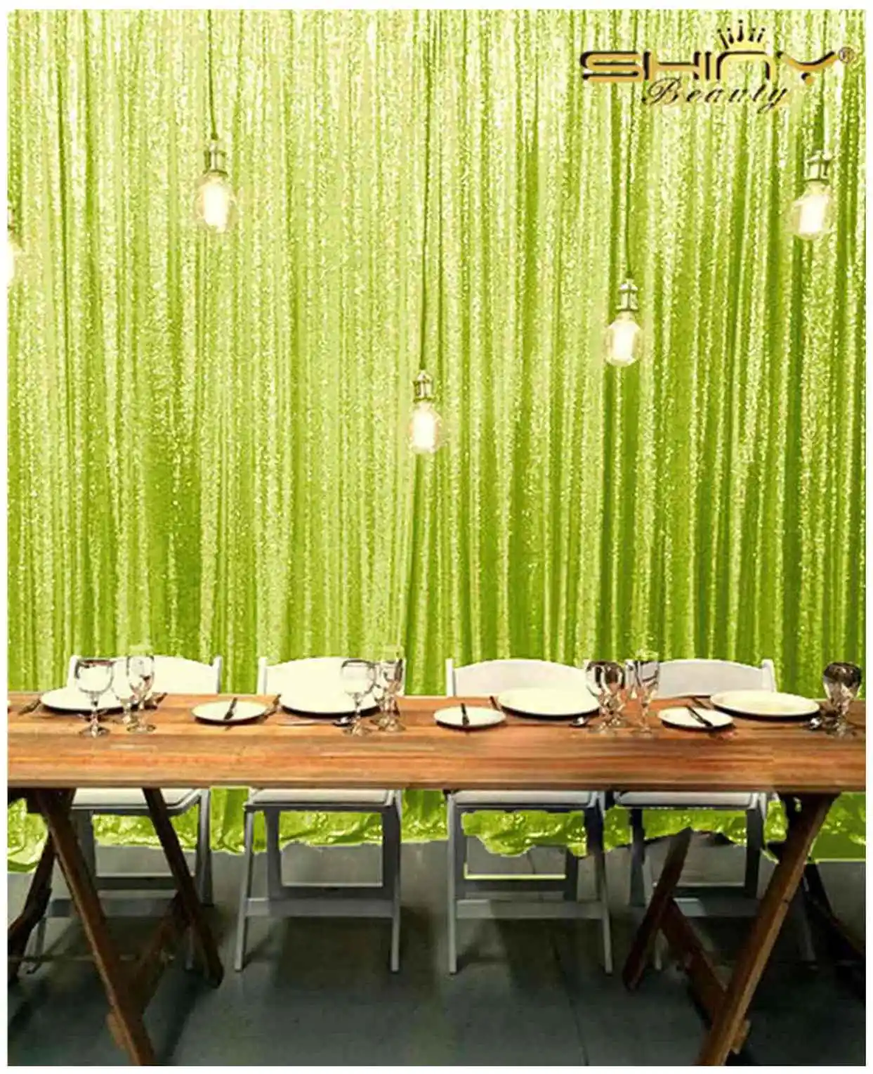 

Shinybauty 2FTX8FT 2 Panels Photo Booth Backdrop Lime Green Wedding Curtain Glitter Birthday Wall Decoration-M190820