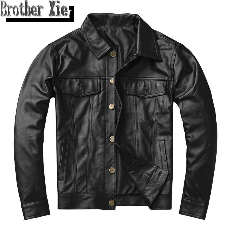 

Quality Men Cowhide Genuine Leather Coat Plus Size 4XL Motorcycle Jacket 2020 Clothing Slim Black Cowskin Real Leather Jackets