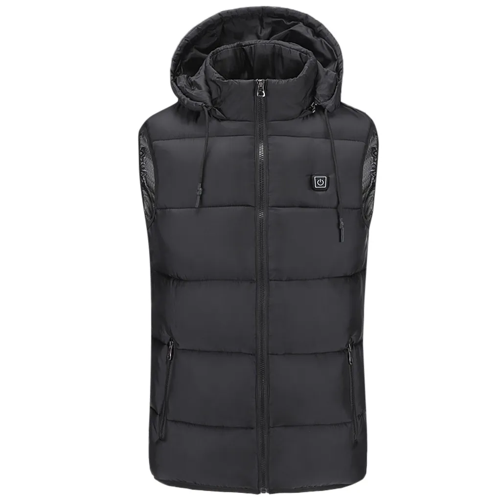 

Men Winter Heated Coat Padded Cotton Vest Warm Hooded Thick Vest Tops Jacket 2019 Men vest ultraLight White Duck Down Jackets