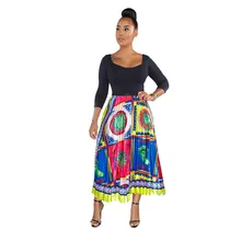 Летняя уличная Женская юбка с эластичной резинкой на талии по щиколотку,, высокая талия, многослойная плиссированная юбка с принтом, 4 цвета, K9371