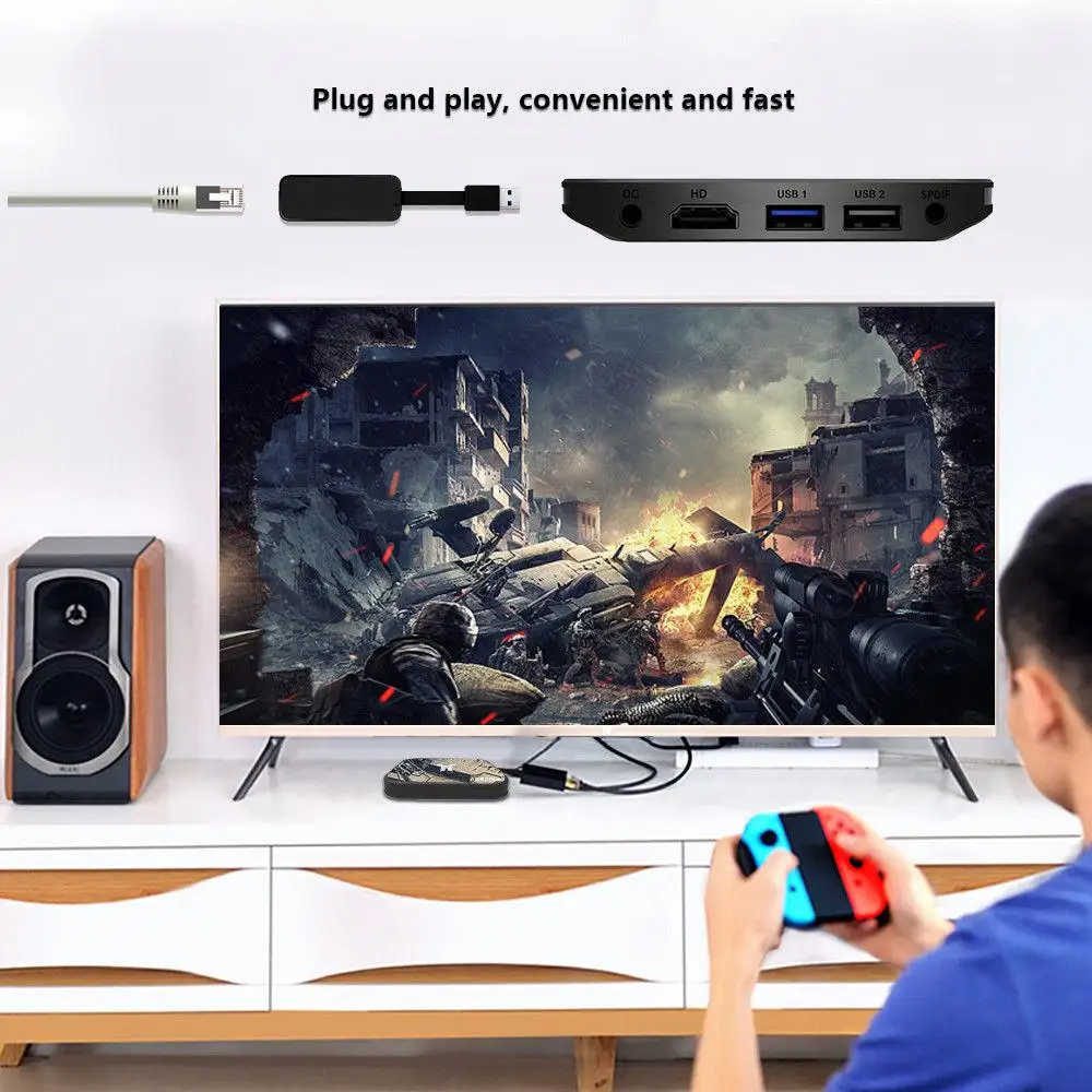 Eas tv ita Android 8,1 ТВ приставка 4 ядра 4 Гб+ 32 ГБ DDR4 WiFi 100 Мбит/с H.265 медиаплеер US Plug Smart Android ТВ приставка QKCr60
