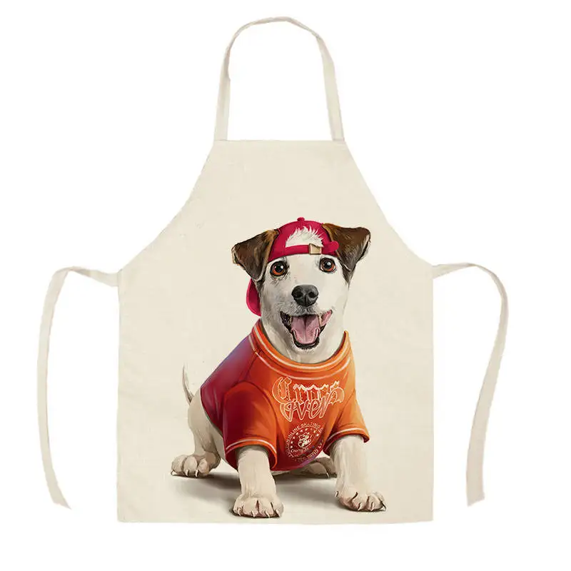 1Pcs Kitchen Pet Dog Pattern Apron Sleeveless Cotton Linen Aprons for Men Women Home Cleaning Tools WQ325