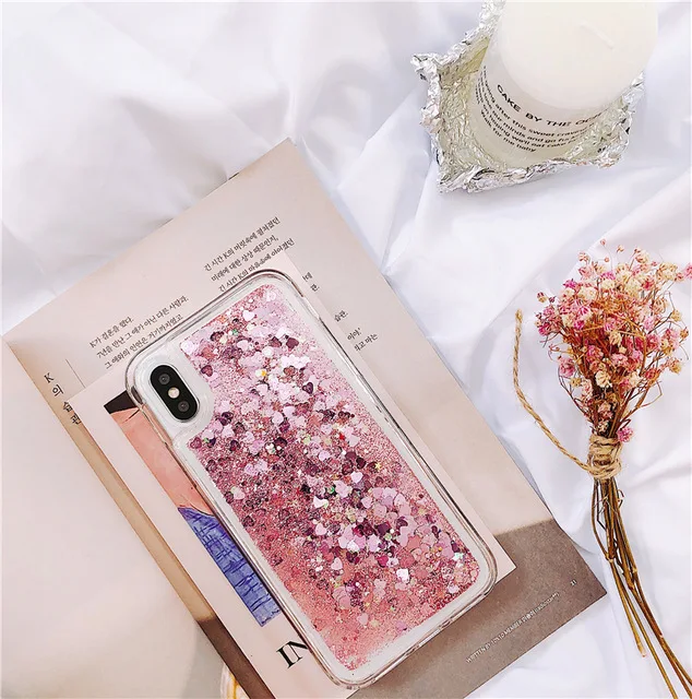 Блестящий чехол для телефона с сердечком для samsung Galaxy A3 A5 A7 J2 J3 J5 J7 Prime защитный чехол с динамическим жидким зыбучим песком - Цвет: Pink