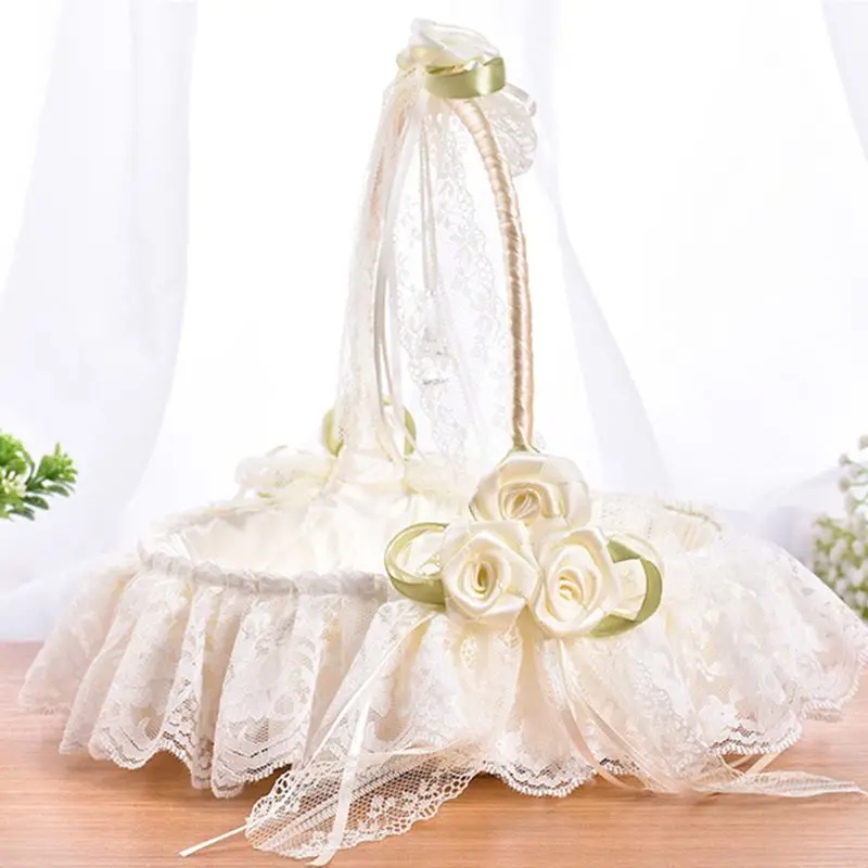 

Wedding Ceremony Flower Girls Basket Satin Rose Ribbon Bowknot Party Supplies