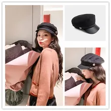 Kpop черно-розовая Дженни черная шляпа с утским язычком с плоским верхом в морском стиле, Женская Корейская Летняя мода, берет в стиле ретро, британский стиль, Кепка с восьмиугольником