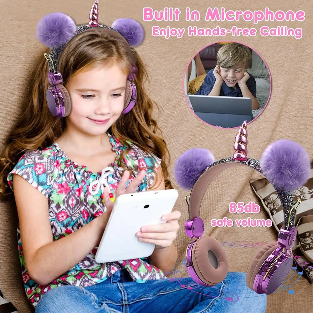 Bluetooth Unicorns Headphone Cute Kids Headphones Music Headset with MIC for Handsfree Boys Girls Birthday Gifts