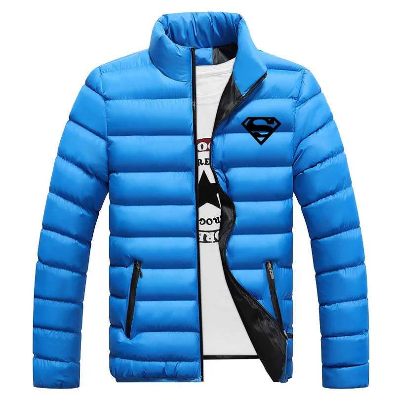 blue 1 Зимняя куртка с Суперменом, новинка, Мужская модная парка со стоячим воротником, куртка с принтом "Игра престолов", мужская зимняя куртка с принтом - Цвет: blue 1