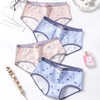 

5PC/Doz Underwear Female Pure Cotton Crotch Mid-waist Girls Cute BerifsCartoon Triangles Student Girls Underpants