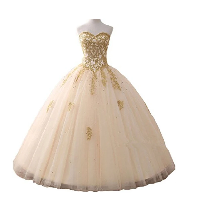 Бальное платье с золотыми аппликациями и кристаллами, пышное платье, Кристальный тюль, милое платье длиной до пола, платья для танцев