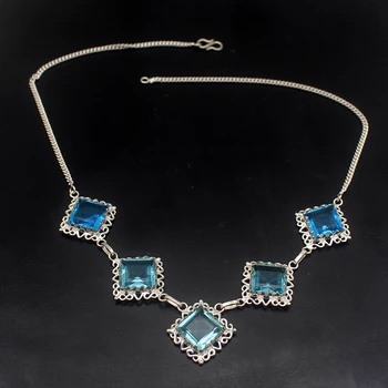 

Gushing Natural Lovely BlueTopaz 925 Sterling Silver Color Charm Pendant Necklace 20 Inch H436