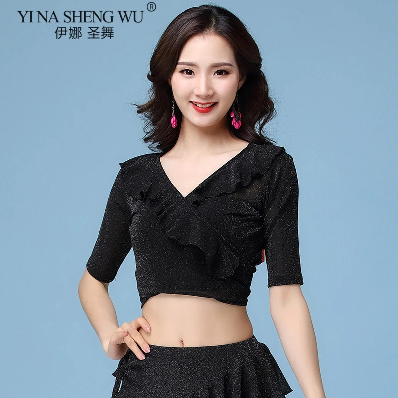 1175 Black Top Для восточных танцев, для танца живота, одежда танцора, костюм для женщин, блестящая одежда для танца живота, летняя, короткий рукав, сексуальный топ, юбка, Новинка - Цвет: 1175 Black Top