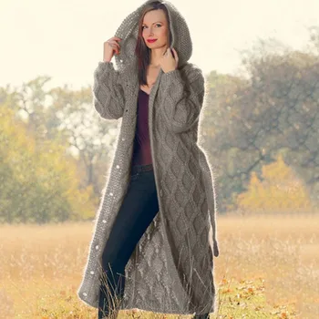 

Long Cardigan Coat Women Loose Hooded Sweater Thick Knitted Warm Sweater Coat Female Casual Oversized Jacket Coat Autumn