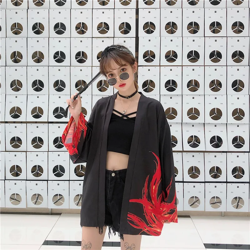 Woherb Женские топы и блузки Harajuku Японская уличная одежда наряд кимоно кардиган женский юката блузка винтажные блузки