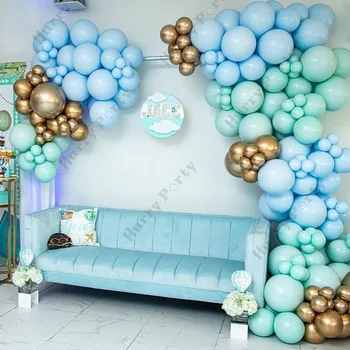 

128Pcs Balloon Garland Arch Kit 16Ft Long Blue Gold Latex Balloons Baby Shower 1St Birthday Party Decoration Supplies Backdrop