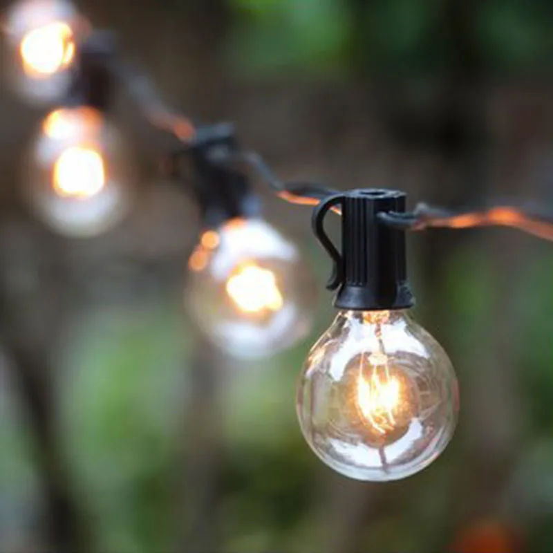 7.65m S14BLACK 25Ft G40 Bulb Globe String Lights with Clear Bulb Backyard Patio Lights Vintage Bulbs Decorative Outdoor Garland Wedding - Испускаемый цвет: 7.65m S14BLACK