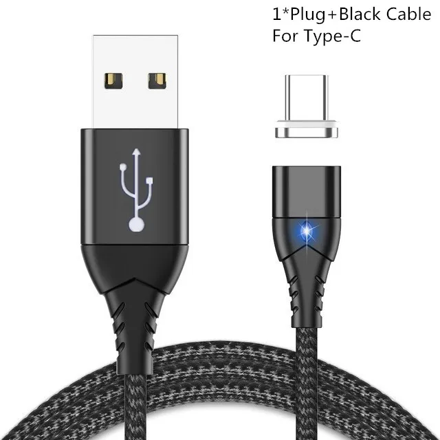 1 м 3 А Магнитный зарядный кабель Micro USB кабель для Xiaomi iphone XR XS Max X магнитное зарядное устройство usb type C светодиодный кабель для зарядки - Цвет: Black For Type C