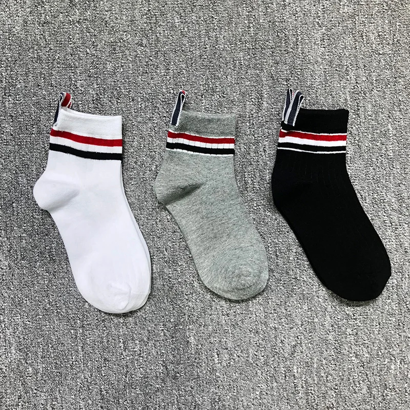 

TB THOM Men's Socks Luxury Brand RWB Stripes Ankle Socks Women's Cotton Casual Street Fashion Wholesale TB Stockings Ins 3 Pairs
