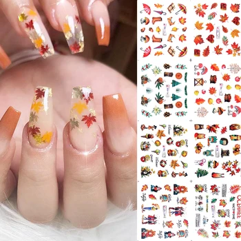 

12Pcs Gold Maple Leaf Water Stickers Set Autumn Nail Art Transfer Decals Sliders Flower Leaves Butterfly Manicures Decoration