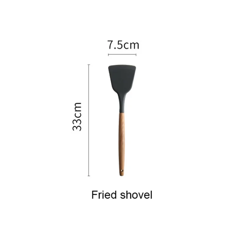 fried shovel Силиконовая кухонная утварь набор кухонных инструментов кухонная лопатка Черпак ложка для супа с деревянной ручкой специальный термостойкий набор - Цвет: fried shovel