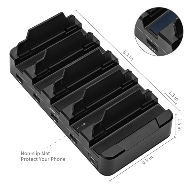 ABKT-Foldable Pvc 5-Port Usb Charger Bracket Multi-Port Usb Type C Mobile Phone Pc Tablet Smart Desktop Charging Station——Eu Plu
