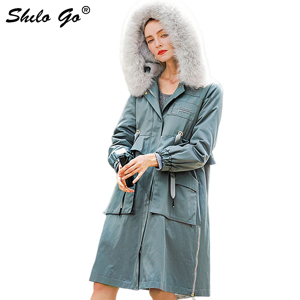 

Fur Parkas Elegant Fox Fur Ruffles Detail Drawstring Waist Bishop Sleeve Rabbit Fur Lining A Line Coat Women Winter Casual Coat