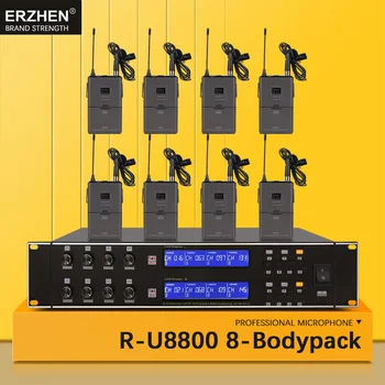 شراءميكروفون لاسلكي مهني R-U8800 UHF 8 يده الديناميكي Lavalier سماعة الأسرة جمع على المسرح الصوتية ميكروفون