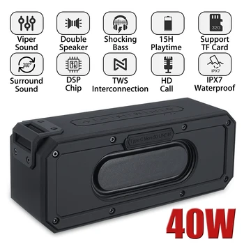 

Portable Waterproof 40W TWS Bluetooth Speaker Wireless Call Function Stereo Card Insert Music Surround Bass Outdoor Speakers Box