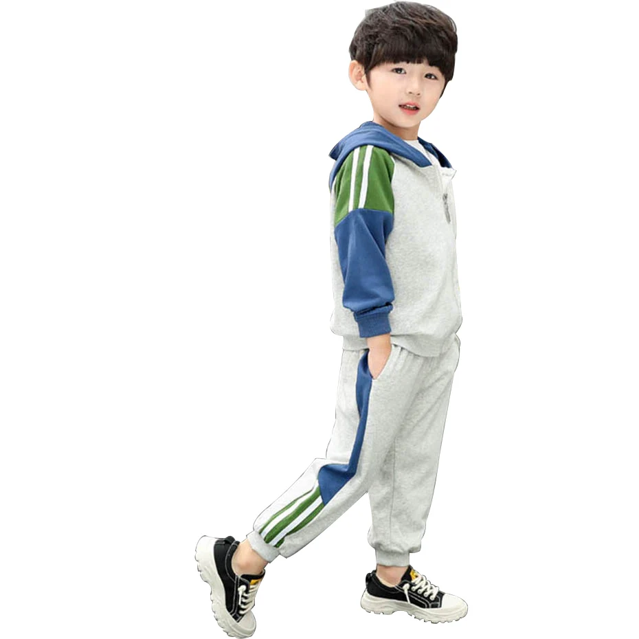 Kids Clothes Patchwork Jacket + Pants 2 Pcs Tracksuit For Boys Hooded Set Autumn Casual Suit 6 8 10 12 14 | Детская одежда и обувь