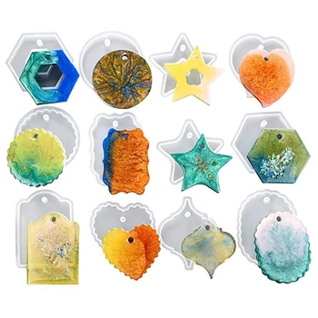 

12Pcs/Set Crystal Epoxy DIY Resin Mold Keychain Geometry Pendant Silicone Mould