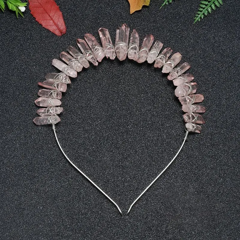

Imitation Raw Quartz Crystal Ladies Alloy Headband Clear Pink Wedding Hair Hoop