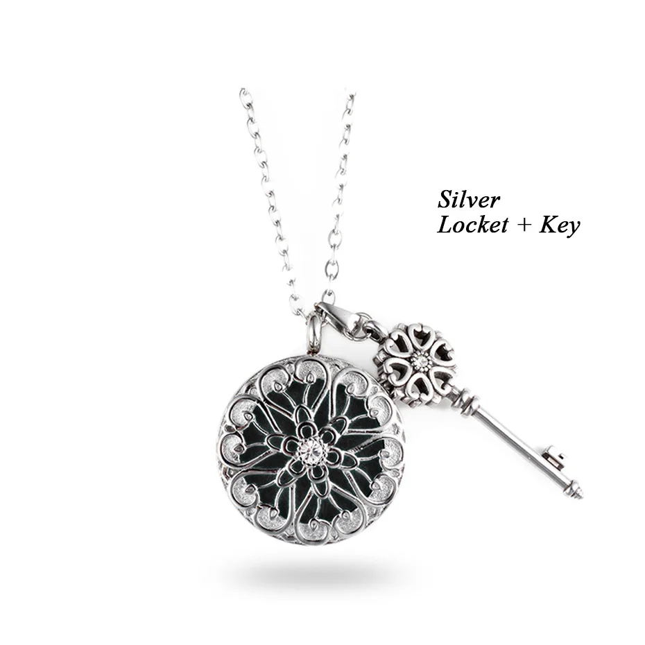 silver locket key Твист открытый эфирное масло диффузор ожерелье для женщин серебро золото розовое золото черный медальон 316L нержавеющая сталь духи кулон - Окраска металла: silver locket key