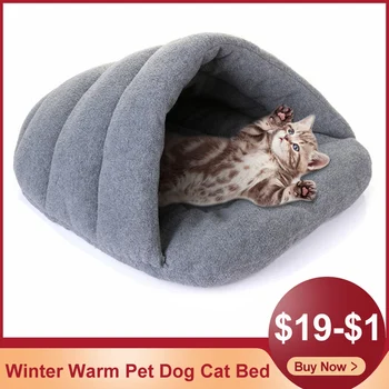 

Winter Warm Pet Dog Cat Bed Soft Fleece Small Dog Cat Sleeping Bag Slippers Style For Pets Cushion Puppy Cave Beds Mats Products