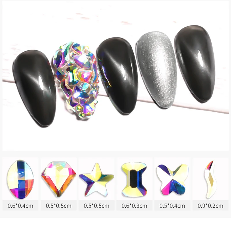 LEMAX 60 шт./упак. AB Цвет 3D Блестящий DIY драгоценные камни для ногтей Подвески смешанный Стиль Кристаллы с плоским основанием по Стекло ногтей Стразы украшения Декор L562