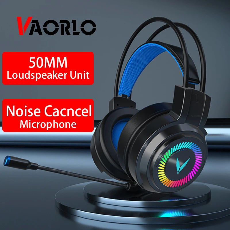 

VAORLO 3.5MM Game Headphone Breathing Light Surround Sound Stereo Wired Earphone With Noise Cancel Microphone for PC Laptop
