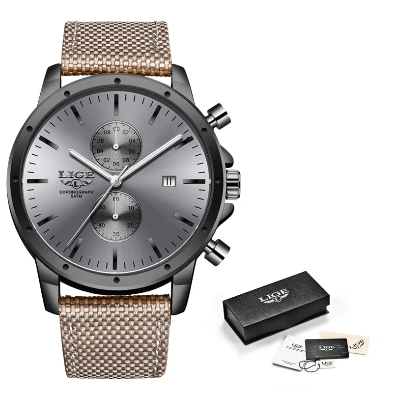 Новые мужские часы LIGE брендовые модные спортивные кварцевые часы мужские s водонепроницаемые часы с хронографом военные часы Relogio Masculino - Цвет: Black silver N