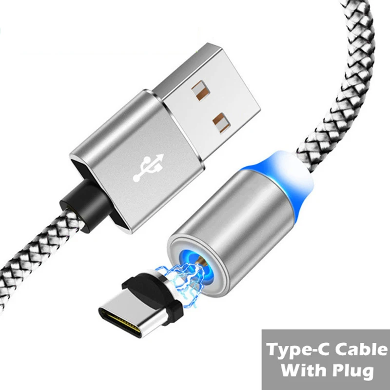 1 м 2 м длинный Магнитный кабель USB C Micro USB светодиодный Usb кабель для зарядки для iPhone 8X11 Pro samsung S8 S9 A8 A80 A50 A5 A7 - Цвет: Silver Type C