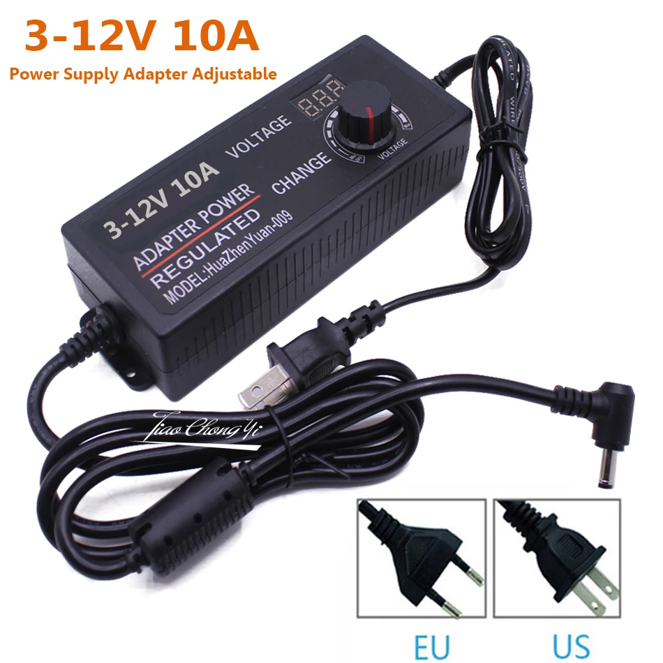 Power Supply Adapter Adjustable AC to DC 3V-12V 10A Lighting Accessories Display Screen Voltage Power Supply