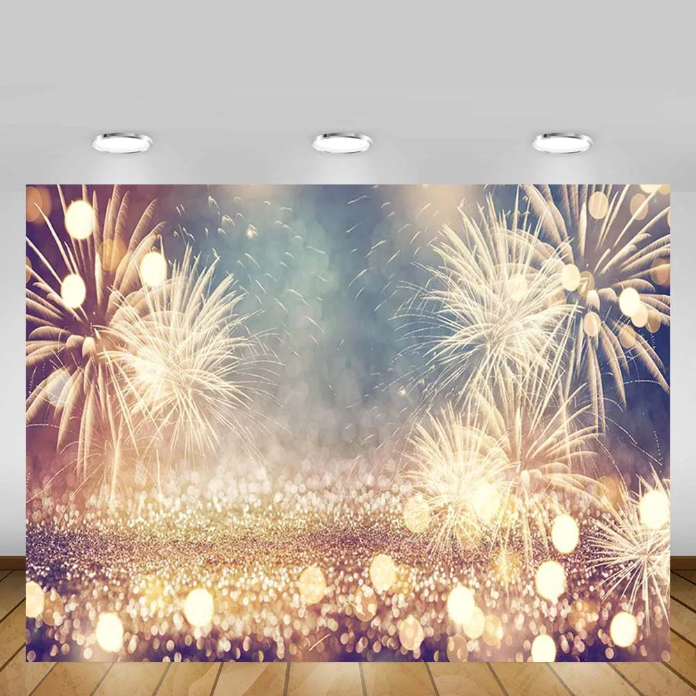 

Mehofond Happy New Year Photo Background Fireworks Firecrackers Glitter Polka Dot Celebration Party Photography Backdrops Shoot