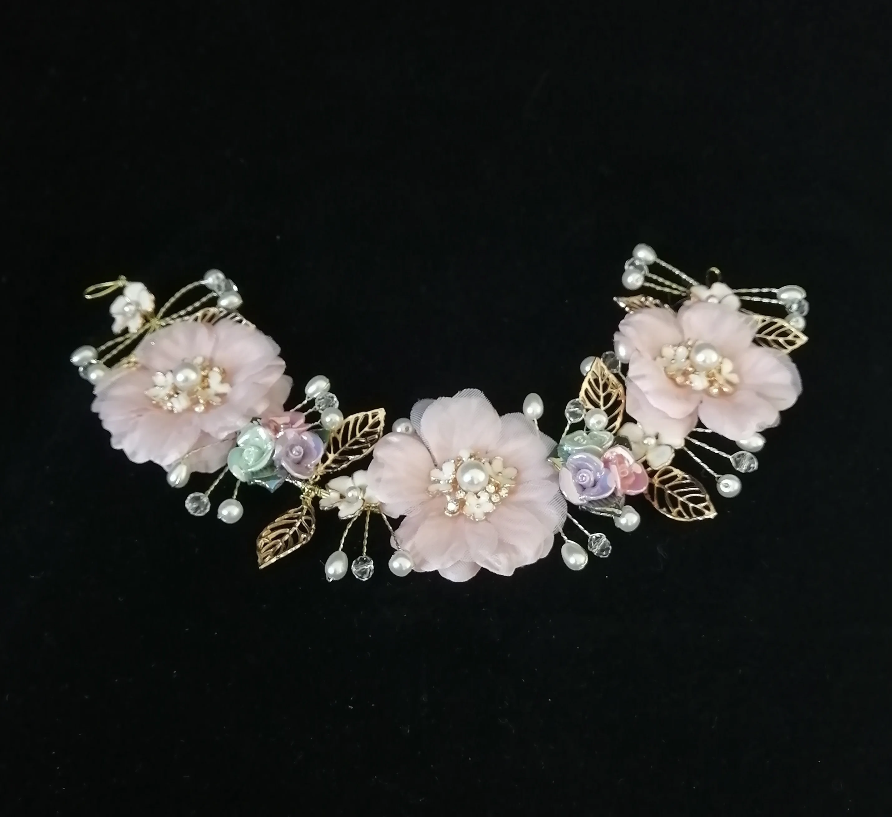 Peach Pink Hot Wedding Tiara Ring Bearer Garland Hairwear Jewelry Accessories,Luxury Korean Red 3D FLoral Hairband Bridal Rhinestone Comb - Цвет: Peach Pink