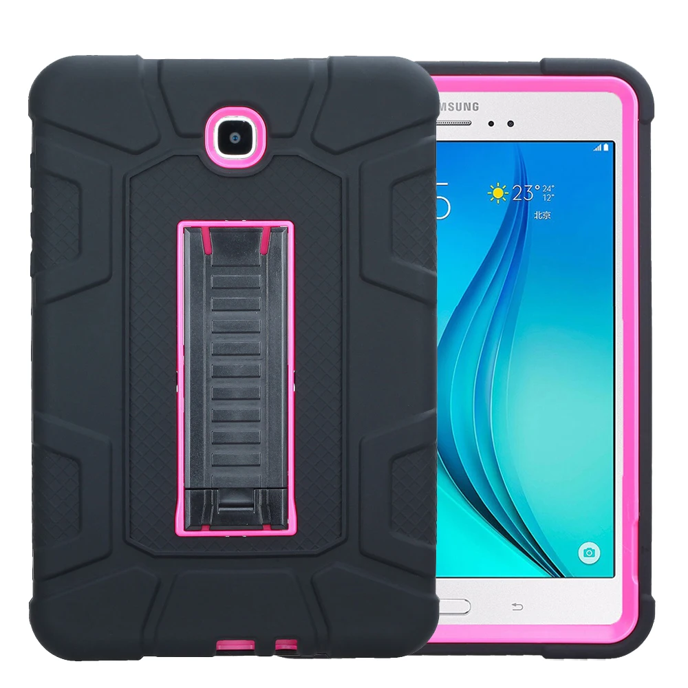 Для samsung Galaxy Tab A 8,0 дюймов T350 T355 чехол детский безопасный PC силиконовый гибридный противоударный чехол для планшета - Цвет: Black - Rose Red