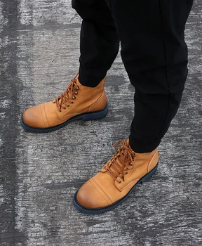 

2019 New Genuine Leather Ankle Boots Autumn Winter Men's Boots Fashion Motorcycle Boots Outdoor Working Snow Boots Men Shoes