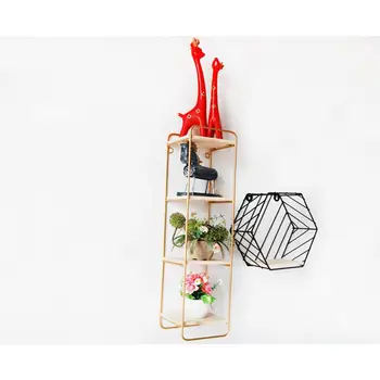 

Modern Simple Design Hanging Iron Wood Shelf Storage Rack Golden Four-layer Finishing Rack Wall Decoration Holder
